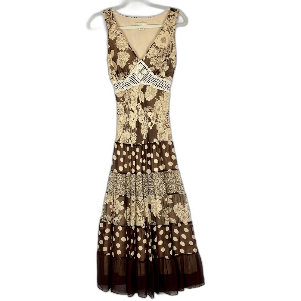 Vintage Y2K Jonathan Martin Silk Tiered Mdii Dress Size 6 Lined Crochet Babydoll